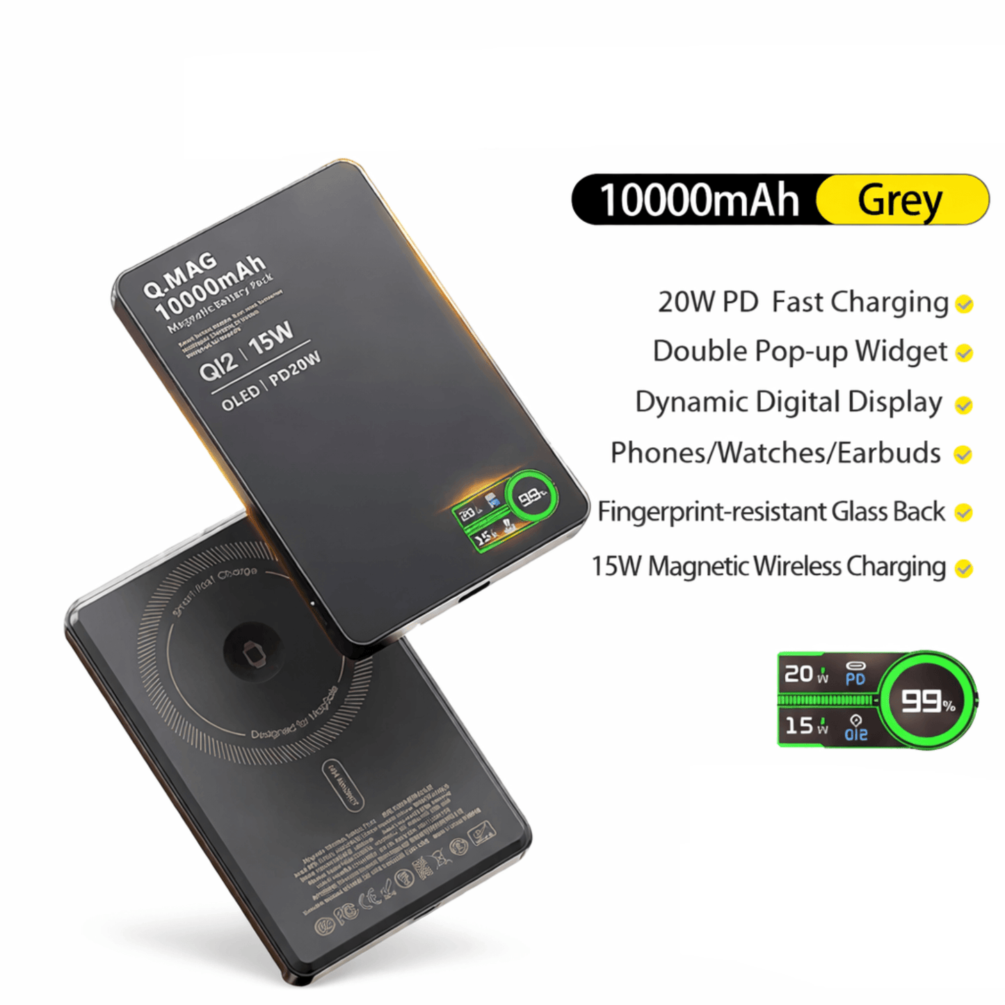 3-in-1 Magnetic Power Bank | 10000mAh OLED Display | UTILCK