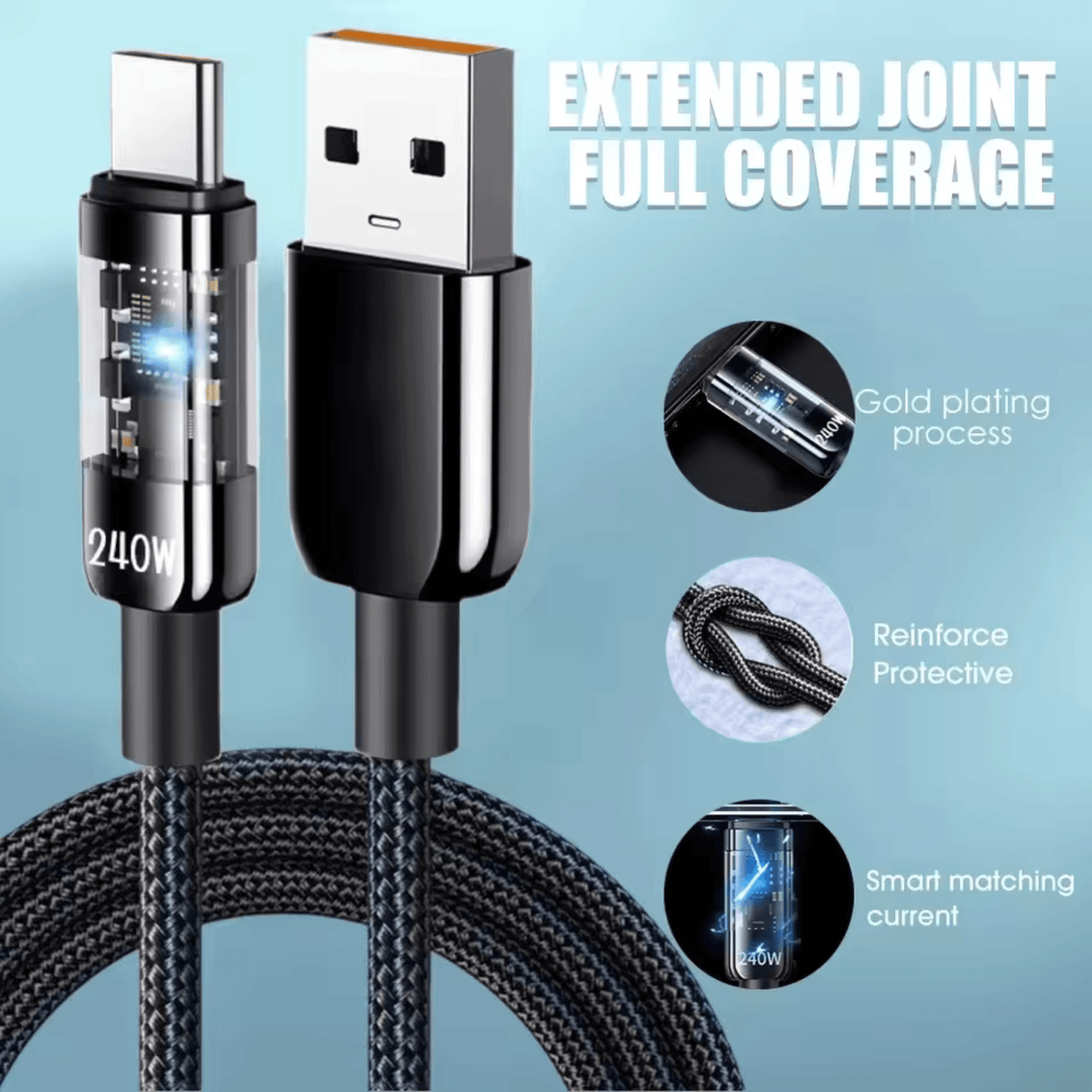 240W USB-C Fast Charging Cable with LED Power Display | UTILCK