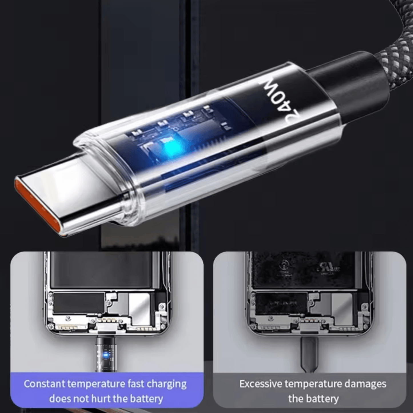 240W USB-C Fast Charging Cable with LED Power Display | UTILCK