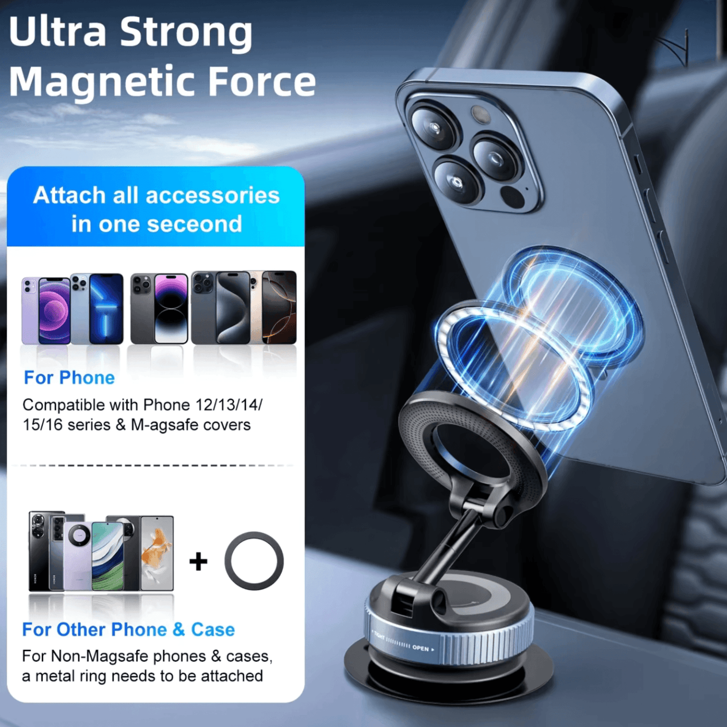 Magnetic Car Phone Holder | Foldable & Adjustable | UTILCK