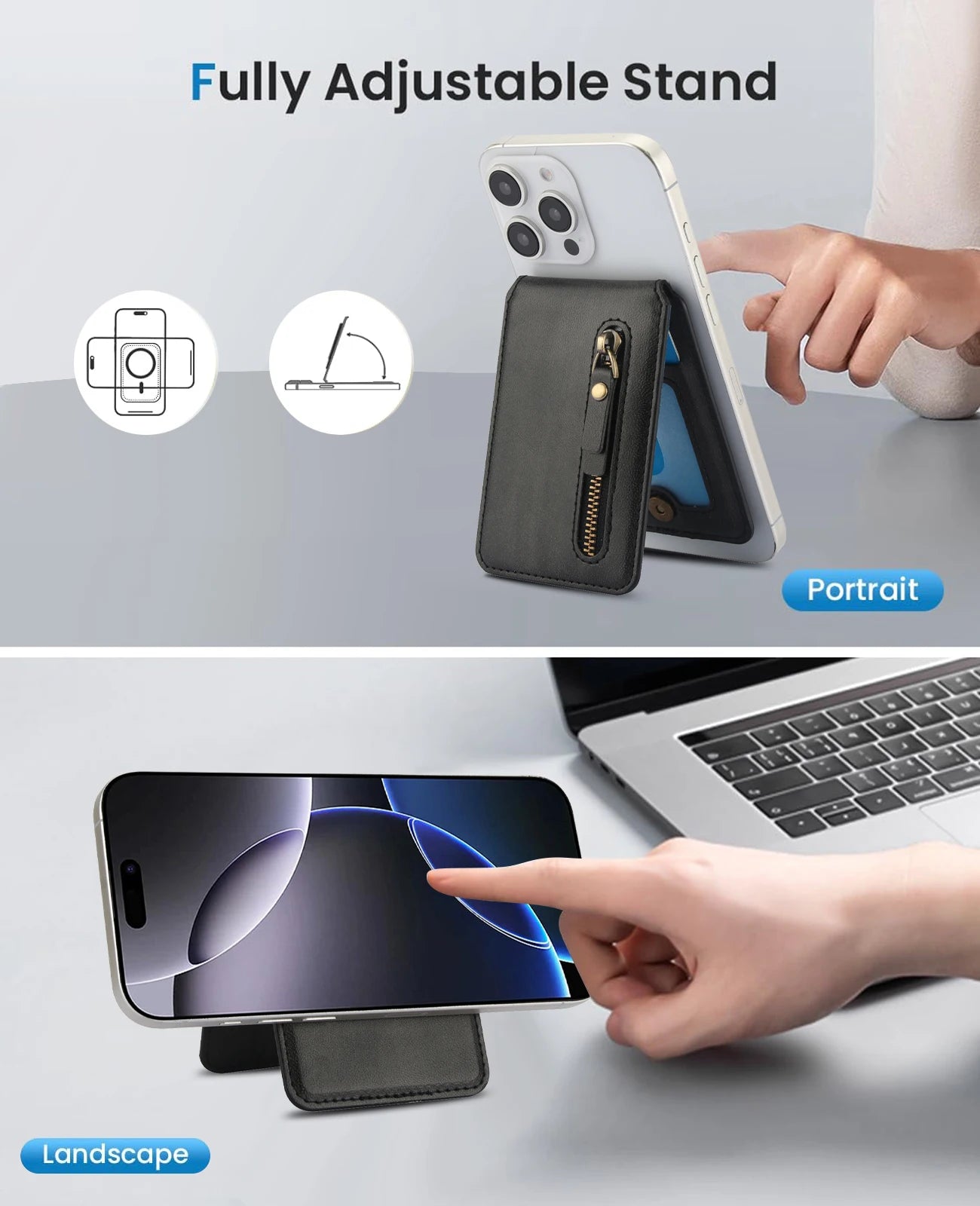 Magnetic Mini Zipper Wallet | Adjustable Stand | UTILCK